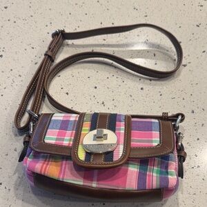 Chaps Y2K Preppy Multicolor Fabric Plaid Faux Leather Trim Crossbody Women's Bag